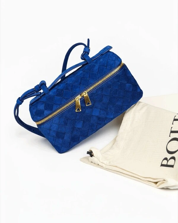Bolsa Bottega Veneta Bang Bang Intrecciato Suede Azul Royal