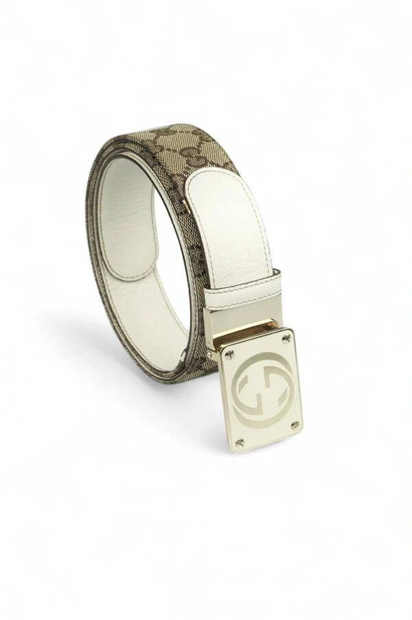 Cinto Gucci Monograma GG Archive - White / Canvas