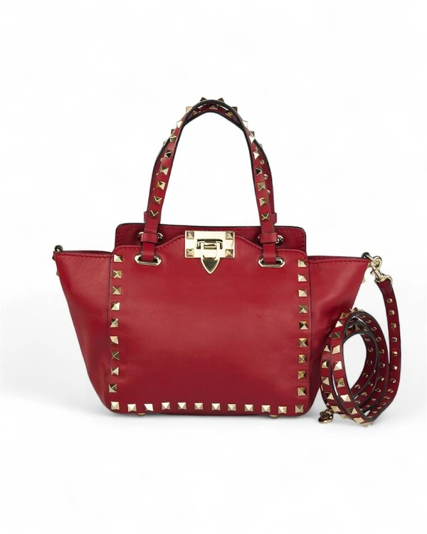 Bolsa Valentino Rockstud Tote Small Cereja