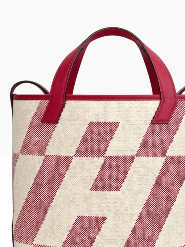 Bolsa Hermès Cabas Tote em Canvas Rosa e Off-White