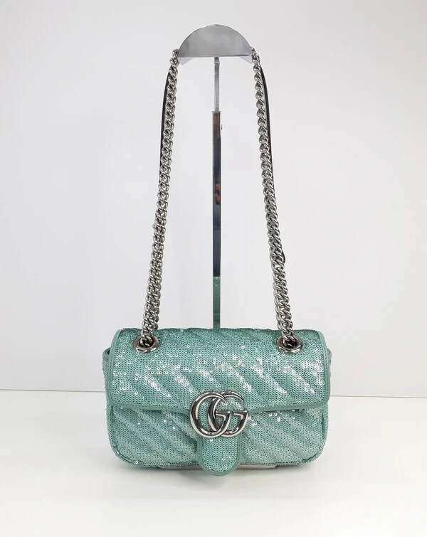 Bolsa Gucci Marmont Paetê Azul Turquesa
