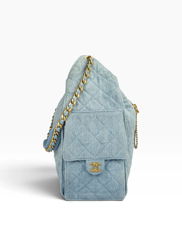 Chanel 25 Washed Denim Matelassê Large