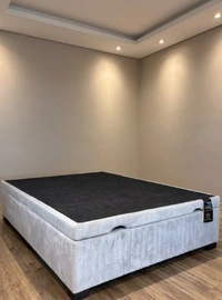 Baú Premium 138X188 Casal - Veludo Bordado Prata