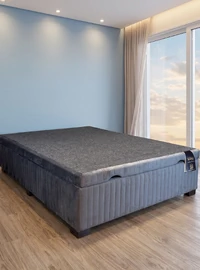 Baú Premium 138X188 Casal - Veludo Bordado Cinza