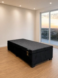 Baú Premium 088X188 Solteiro - Veludo Bordado Preto