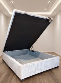 Baú Premium 138X188 Casal - Veludo Bordado Prata
