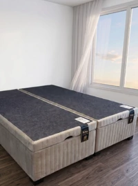 Baú Premium 138X188 Casal Bipartido - Veludo Bordado Capuccino