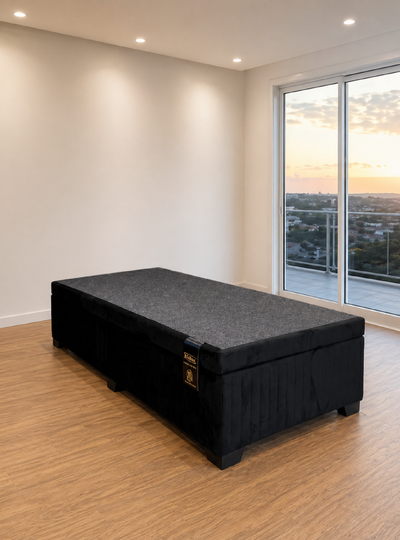 Foto Baú Premium 096x203 Solteirão- Veludo Bordado Preto