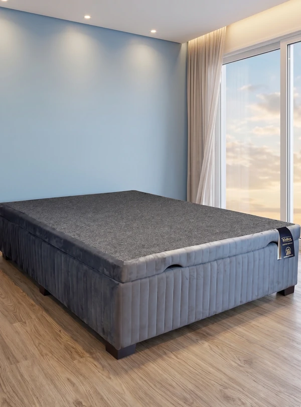 Baú Premium 138X188 Casal - Veludo Bordado Cinza