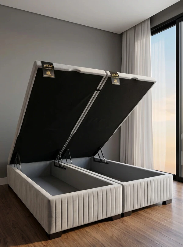 Baú Premium 192X203 King - Veludo Bordado Prata