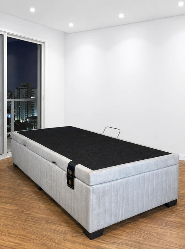 Baú Premium 096x203 Solteirão - Veludo Bordado Prata