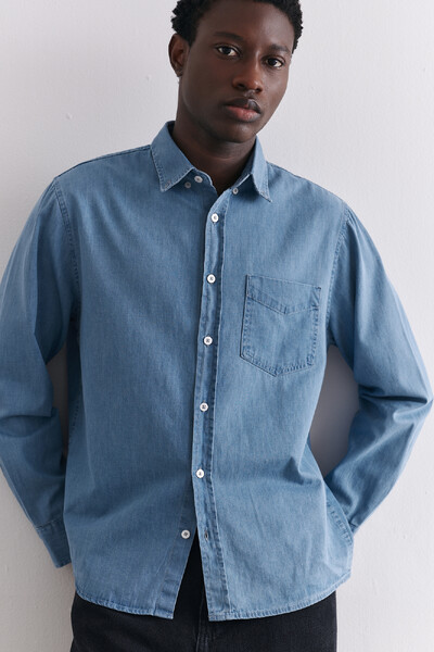 FotoCamisa Manga Longa Oxford Denim