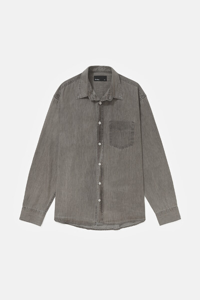 Foto Camisa Manga Longa Oxford Washed Charcoal