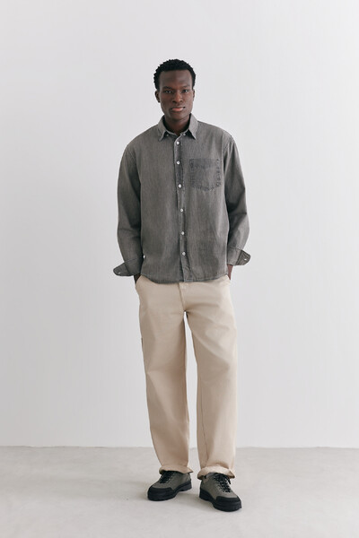 FotoCamisa Manga Longa Oxford Washed Charcoal