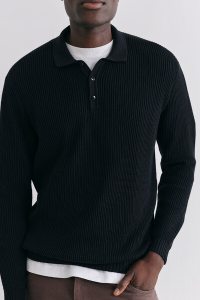 FotoPolo Tricot Manga Longa Waffle Black