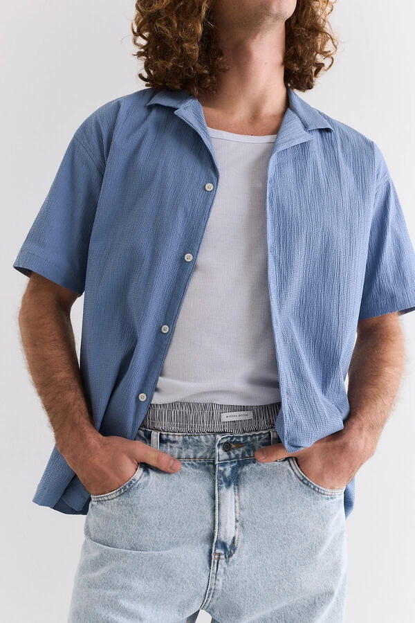 Camisa Boxy Seersucker Lagoon