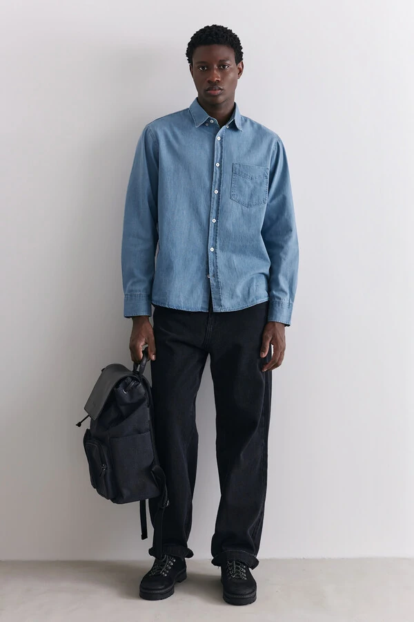 Camisa Manga Longa Oxford Denim