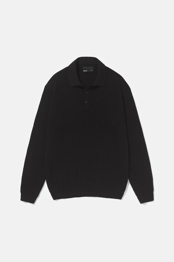 Polo Tricot Manga Longa Waffle Black
