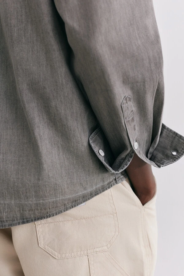 Camisa Manga Longa Oxford Washed Charcoal