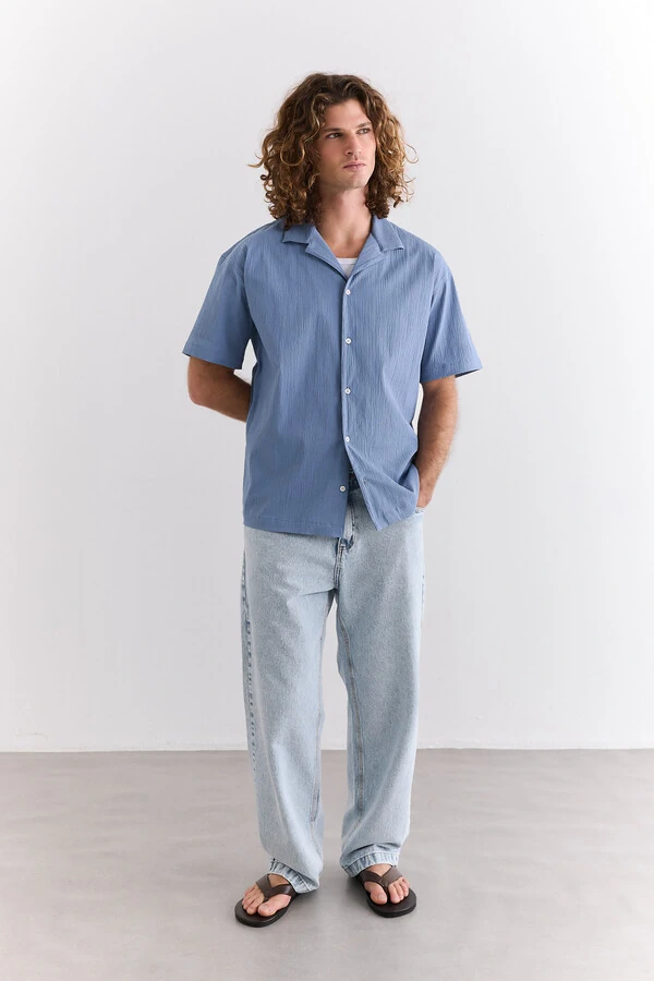 Camisa Boxy Seersucker Lagoon