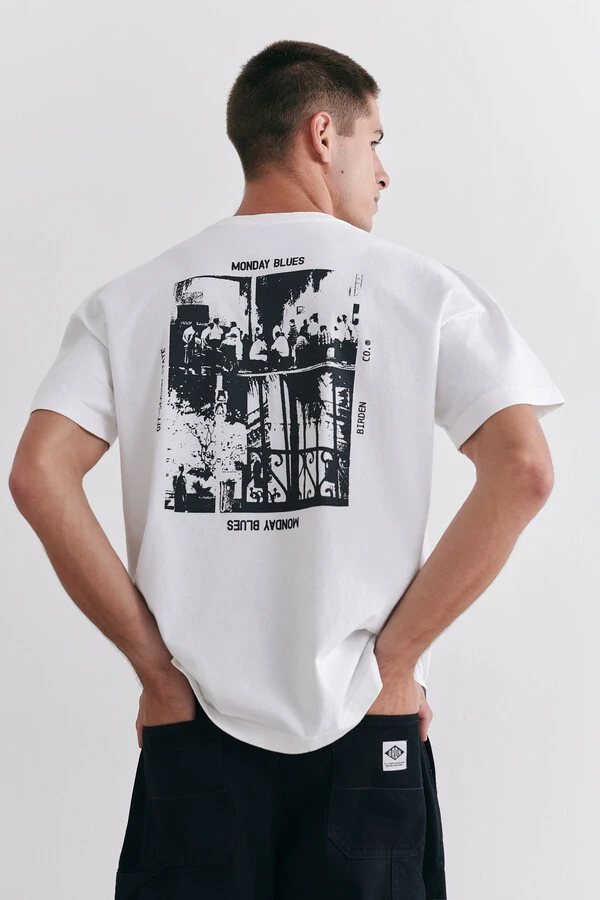 Camiseta Boxy Monday Blues Off-White