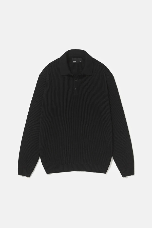 Polo Tricot Manga Longa Waffle Black
