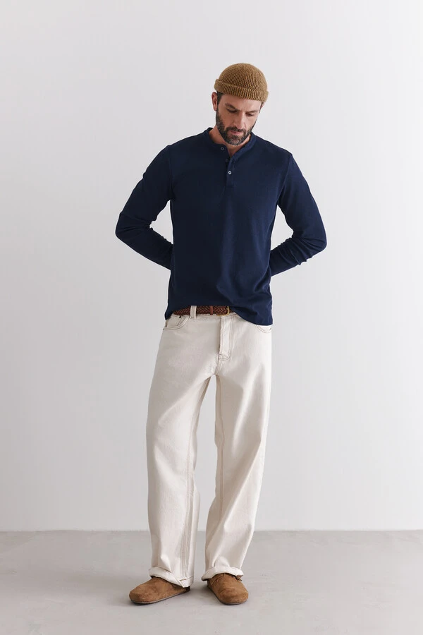 Camiseta Henley Manga Longa Navy x Muli