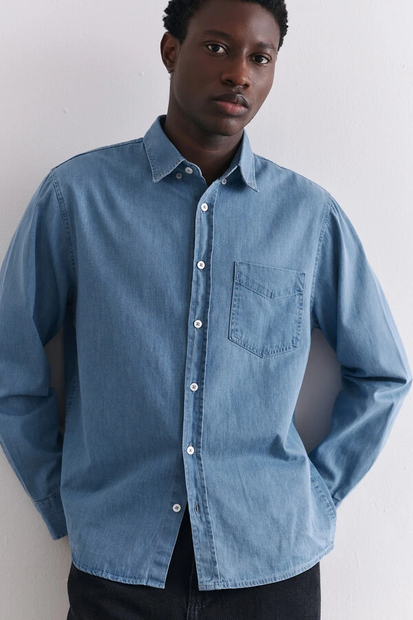 Camisa Manga Longa Oxford Denim