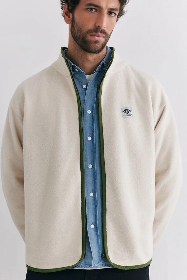 Jaqueta Fleece Zip Ecru Bound