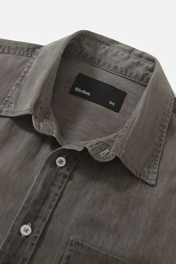 Camisa Manga Longa Oxford Washed Charcoal