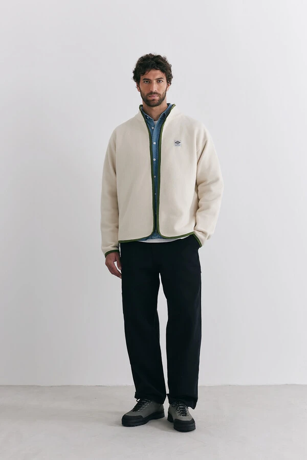 Jaqueta Fleece Zip Ecru Bound