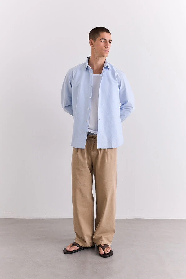 Camisa Manga Longa Oxford Ciel