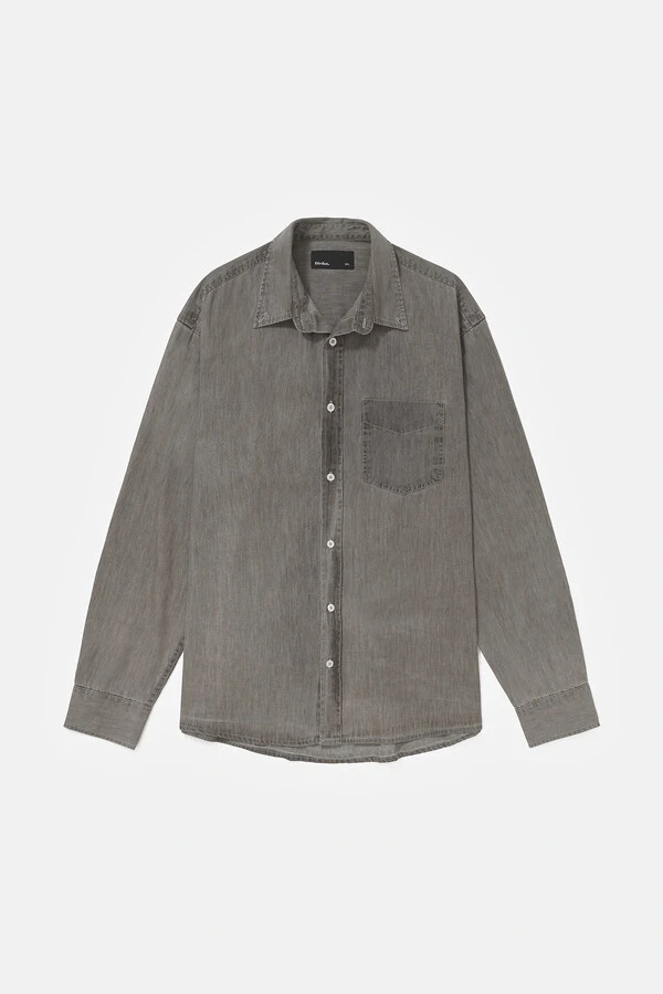 Camisa Manga Longa Oxford Washed Charcoal