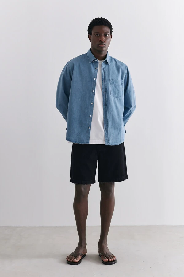 Camisa Manga Longa Oxford Denim