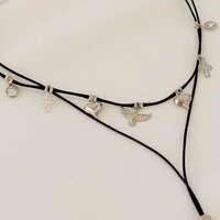 Choker Violeta Gravata Fio Coreano com Ponto de Luz, Cruz, Coração e Pomba da Paz