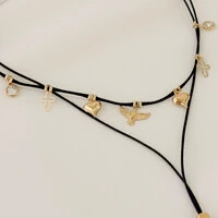 Choker Violeta Gravata Fio Coreano com Ponto de Luz, Cruz, Coração e Pomba da Paz