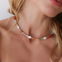 Choker Dominica Pedras Naturais Coloridas e Pérola