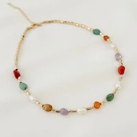Choker Dominica Pedras Naturais Coloridas e Pérola