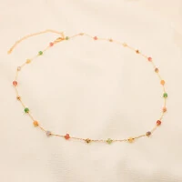Colar Malabo Longo com Cristais Redondos Coloridos