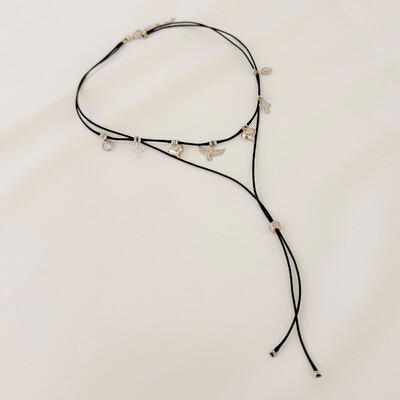 Foto Choker Violeta Gravata Fio Coreano com Ponto de Luz, Cruz, Coração e Pomba da Paz
