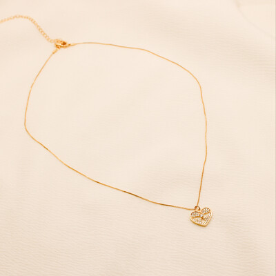 Foto Colar Celeste Pingente Coração Zircônia com Pássaro Vasado