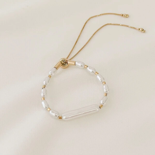 Pulseira Brades Gravata Veneziana com Pérolas de Água Doce e Biwa Sintético