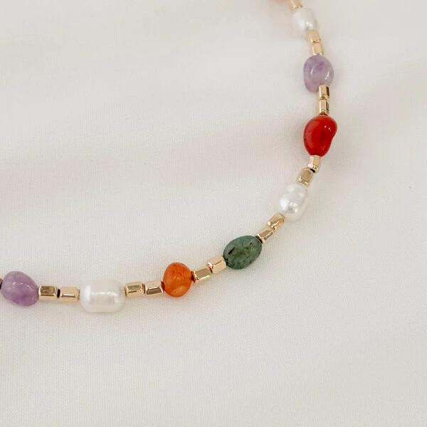 Choker Dominica Pedras Naturais Coloridas e Pérola