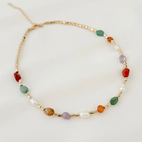 Choker Dominica Pedras Naturais Coloridas e Pérola