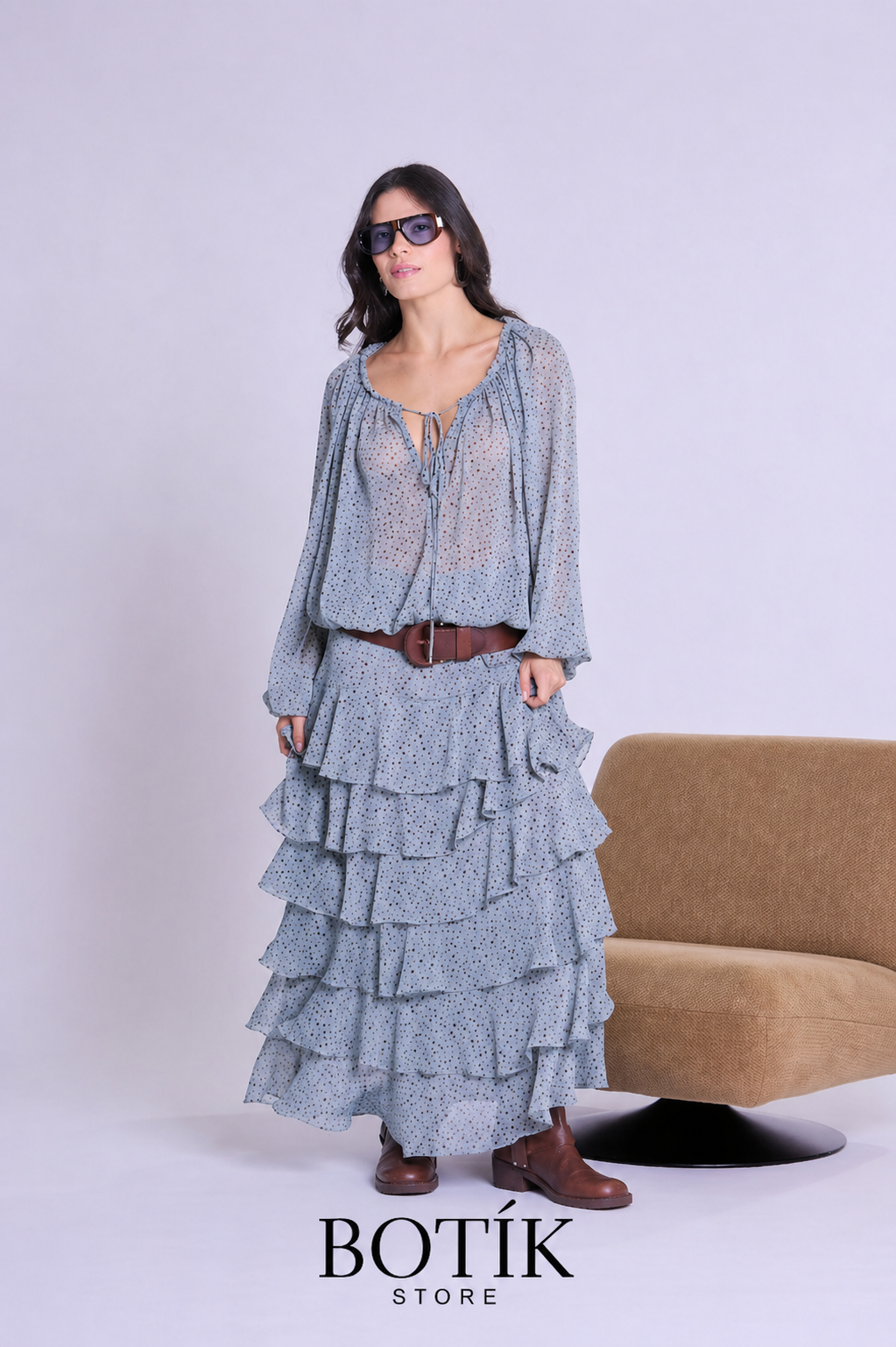 Bata Chiffon Manga Longa Botik