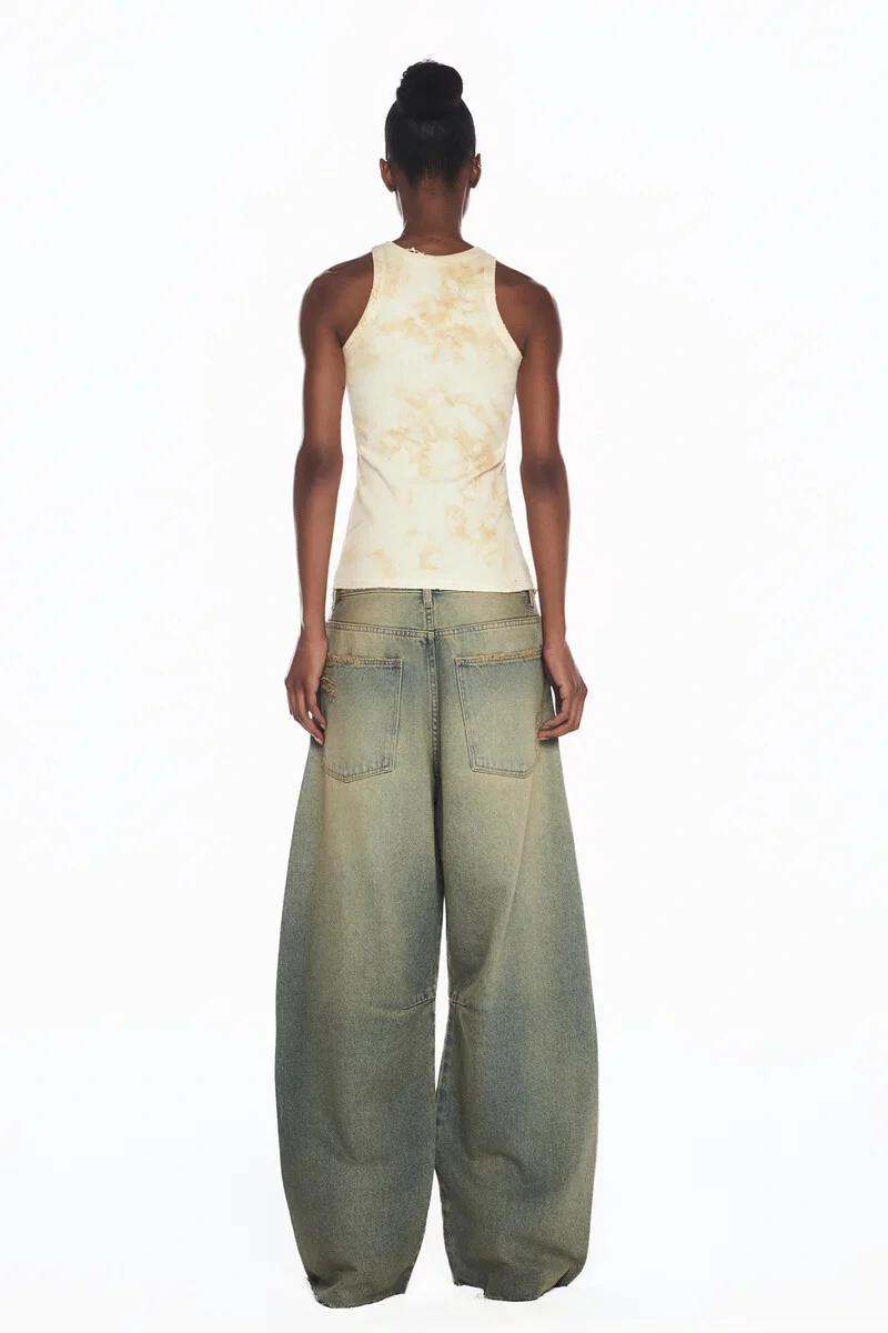Foto Calça Jeans Baggy Azul Amarelada