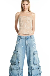 Calça Jeans múltiplos bolsos