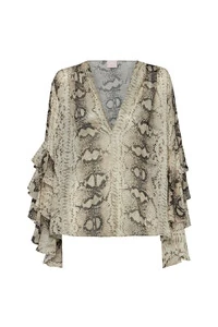 Blusa decote V babados mangas