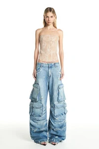 Calça Jeans múltiplos bolsos