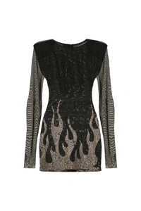 Vestido Curto M/l Tule Fogo Metais